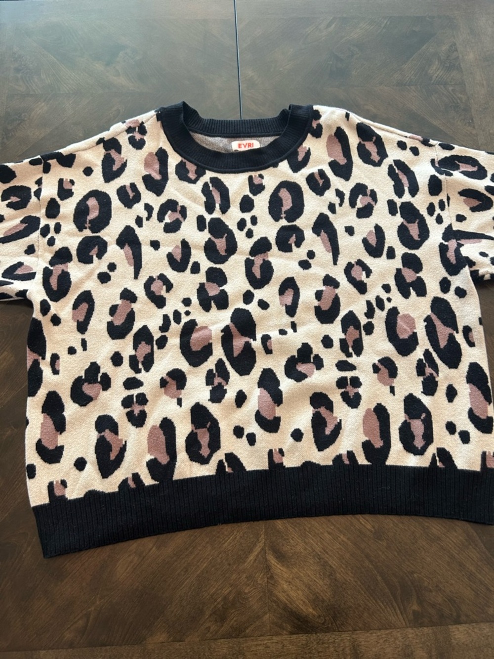 EVRI Beige, Black & Pink Leopard Print Sweater